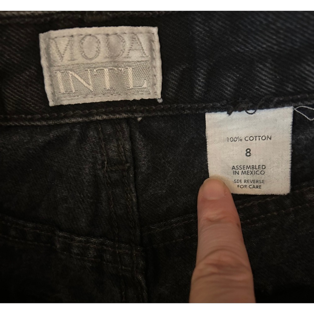 MODA International Black Distressed High Rise Cut Off Jeans Shorts. Women's 8 - Picture 5 of 9